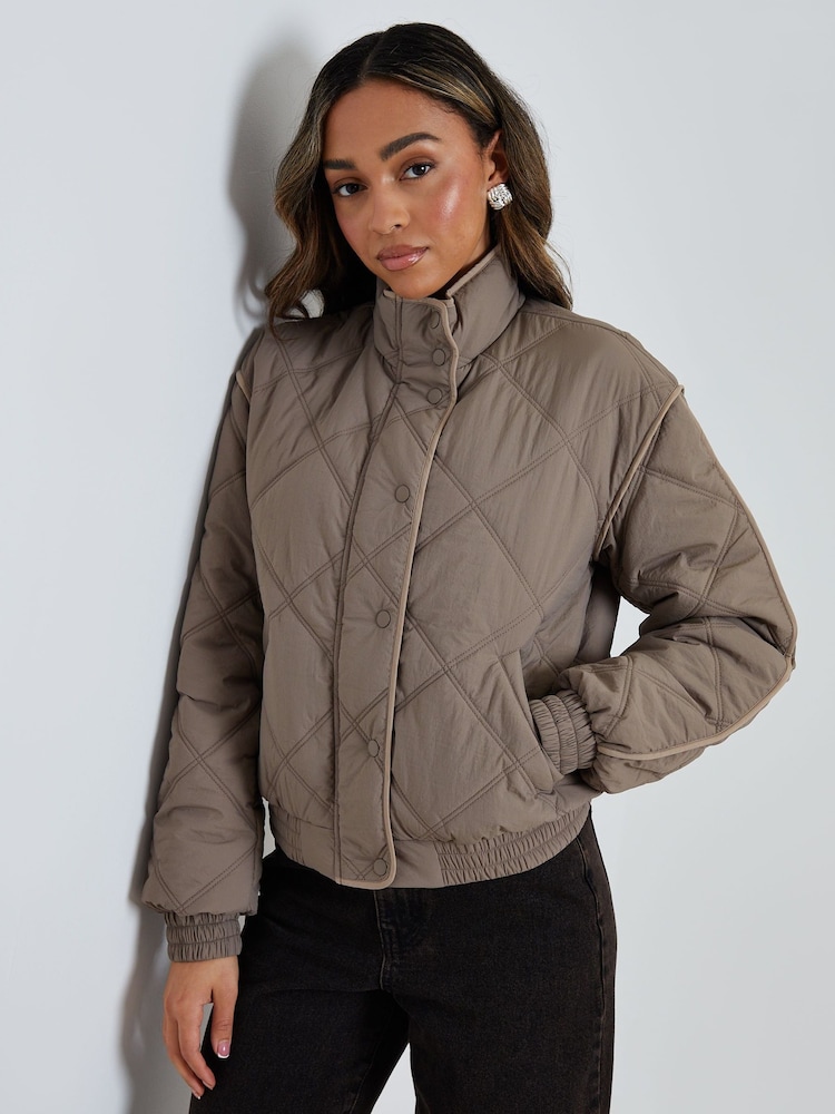 Threadbare Grey Quilted Funnel Neck Bomber Jacket - Image 5 of 5