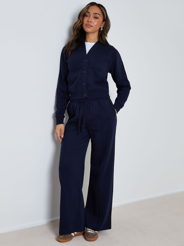 Threadbare Blue Sweat Bomber Cardigan & Joggers Co-ord 2-Piece Set - Image 1 of 5