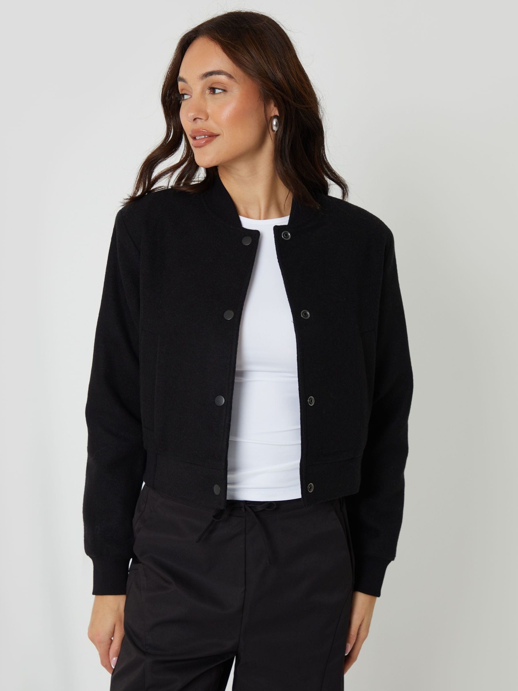 Buy Threadbare Black Faux Wool Bomber Jacket from the Next UK