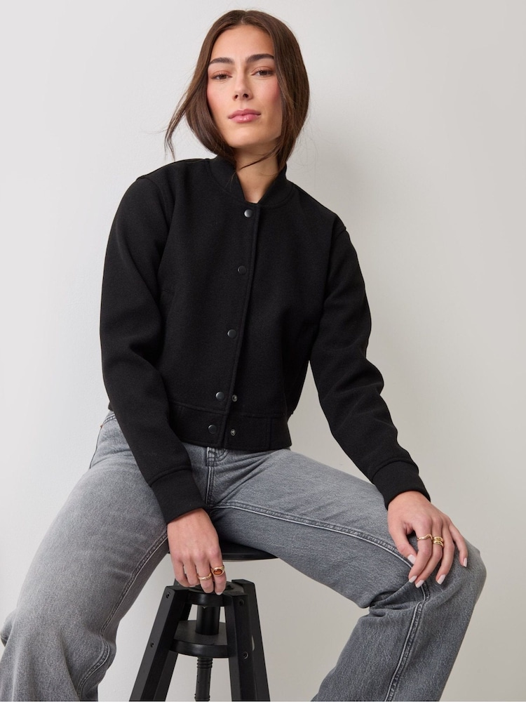 Threadbare Black Faux Wool Bomber Jacket - Image 5 of 5 Threadbare Black Faux Wool Bomber Jacket - Image 5 of 5
