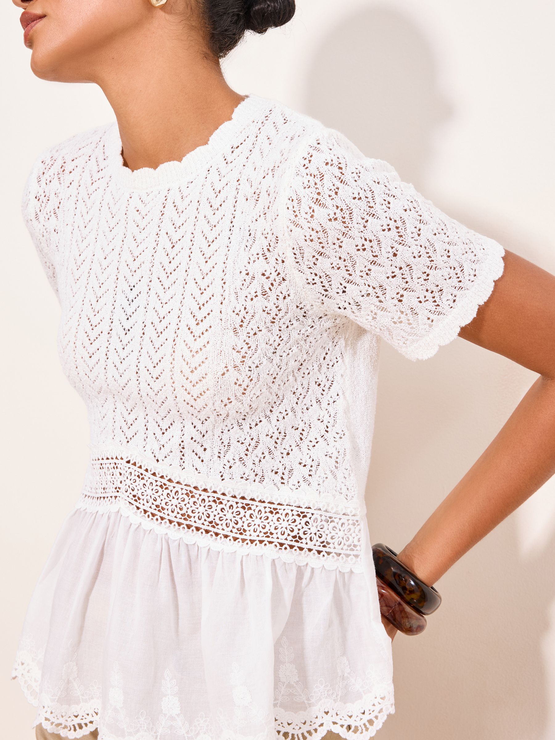 Buy White Knitted Crochet Detail Scallop T-Shirt from Next USA