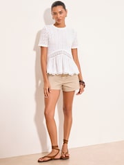 White Knitted Crochet Detail Scallop T-Shirt - Image 4 of 4