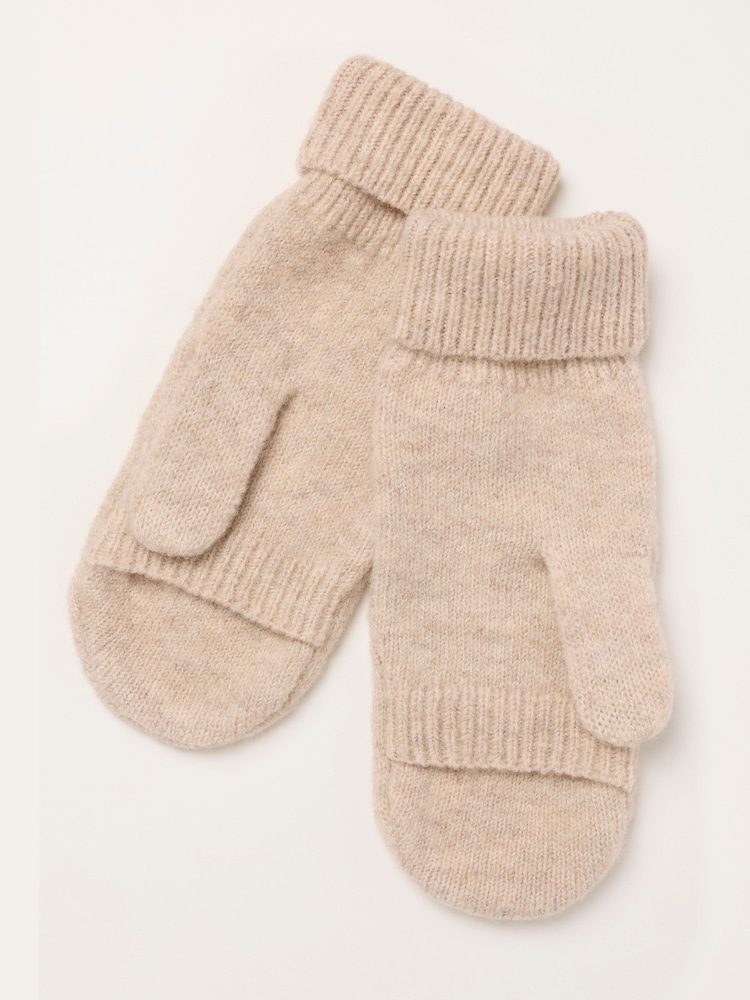 FatFace Oatmeal Floral Embroidered Overflap Mittens - Image 2 of 3