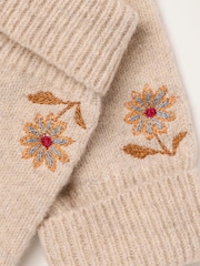 FatFace Oatmeal Floral Embroidered Overflap Mittens - Image 3 of 3