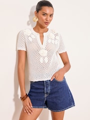 Lipsy White 3D Flower Crochet T-Shirt - Image 1 of 4