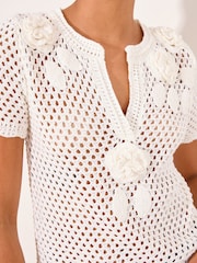 Lipsy White 3D Flower Crochet T-Shirt - Image 2 of 4