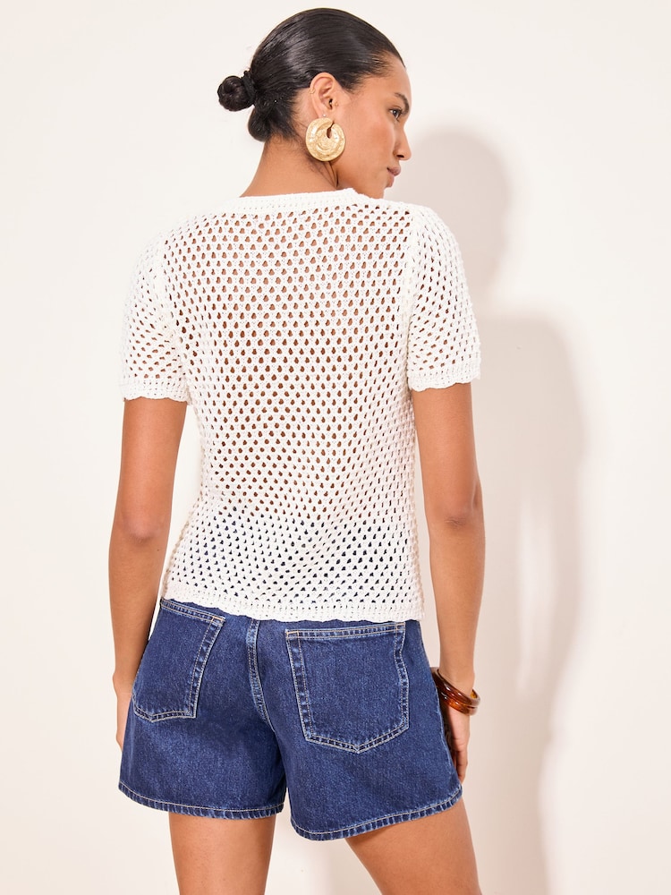 Lipsy White 3D Flower Crochet T-Shirt - Image 4 of 4 Lipsy White 3D Flower Crochet T-Shirt - Image 4 of 4