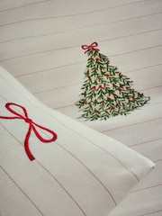 White Embroidered Christmas Tree Brushed Cotton Duvet Cover and Pillowcase Set - Image 3 of 3