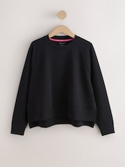 Czarny - Crew Neck Long Sleeve Sweatshirt with Wool - Obraz 1 z 3