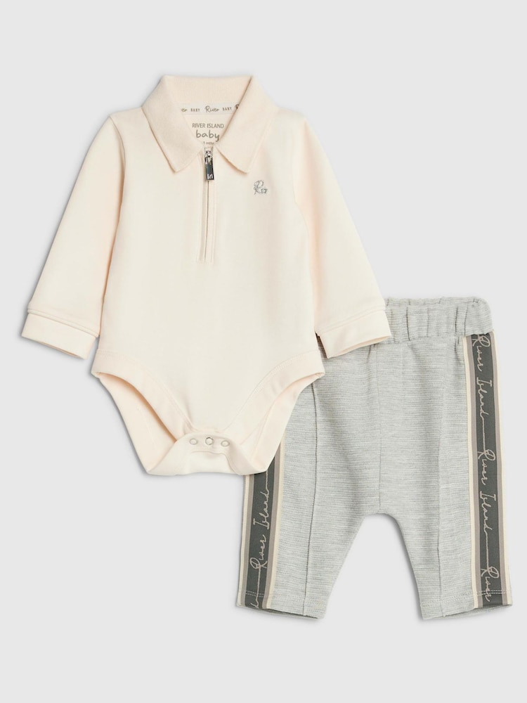River Island Cream Zip Polo Bodysuit & Leggings Set - Image 1 of 4