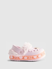 River Island Pink Light Up Fur Cuff Clogs - Image 1 of 5