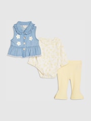 River Island Blue 3 Piece Daisy Gilet & Leggings Set - Image 1 of 5