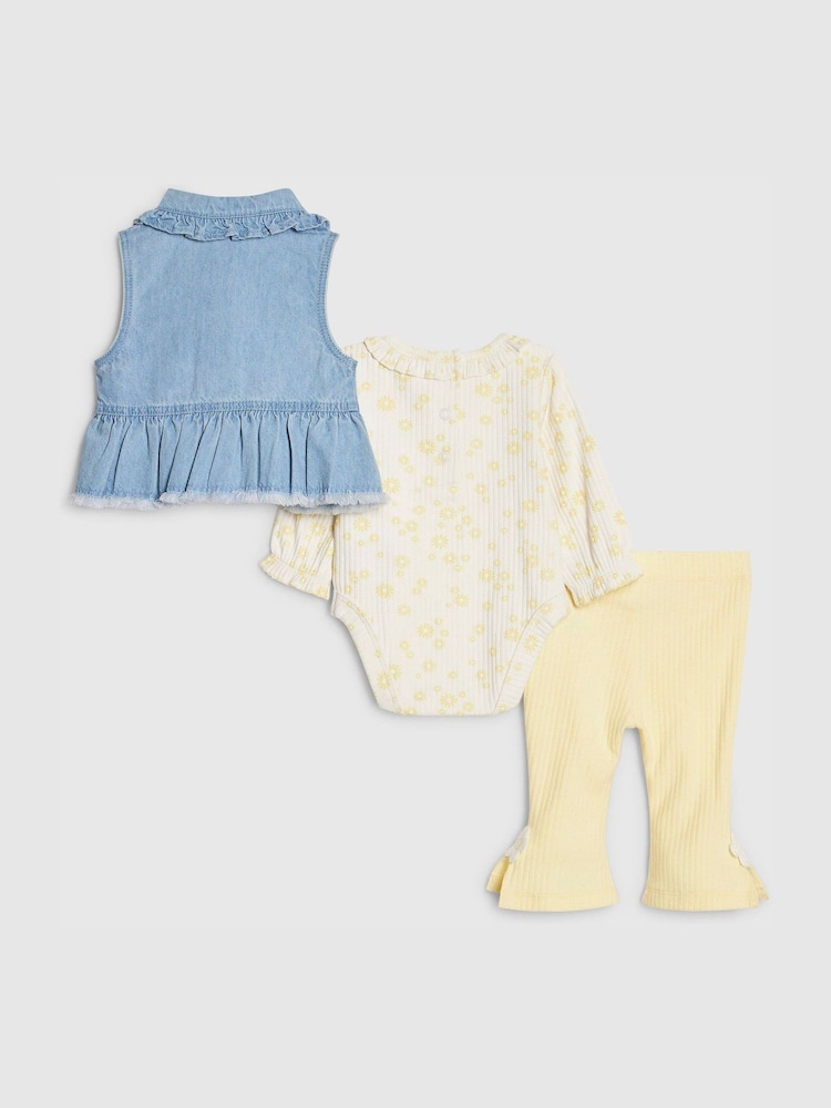 River Island Blue 3 Piece Daisy Gilet & Leggings Set - Image 2 of 5
