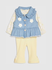 River Island Blue 3 Piece Daisy Gilet & Leggings Set - Image 3 of 5