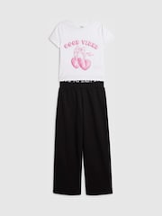 River Island Black Bow T-Shirt & Logo Track Joggers Set - Image 2 of 6