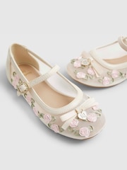 River Island Cream Rose Bud Ballerina Shoes - Image 3 of 4