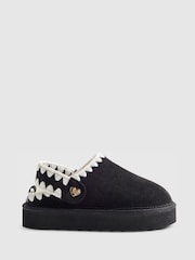 River Island Black Whipstitch Fur Strap Slippers - Image 1 of 5