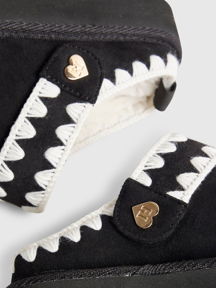 River Island Black Whipstitch Fur Strap Slippers - Image 5 of 5