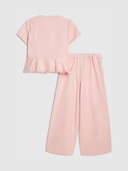River Island Pink Denim Button Peplum Top & Wide Leg Jeans Set - Image 2 of 5