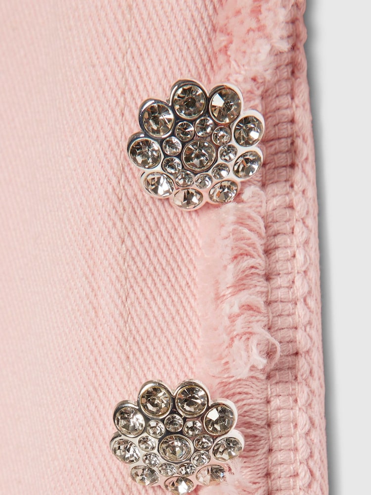 River Island Pink Denim Button Peplum Top & Wide Leg Jeans Set - Image 5 of 5