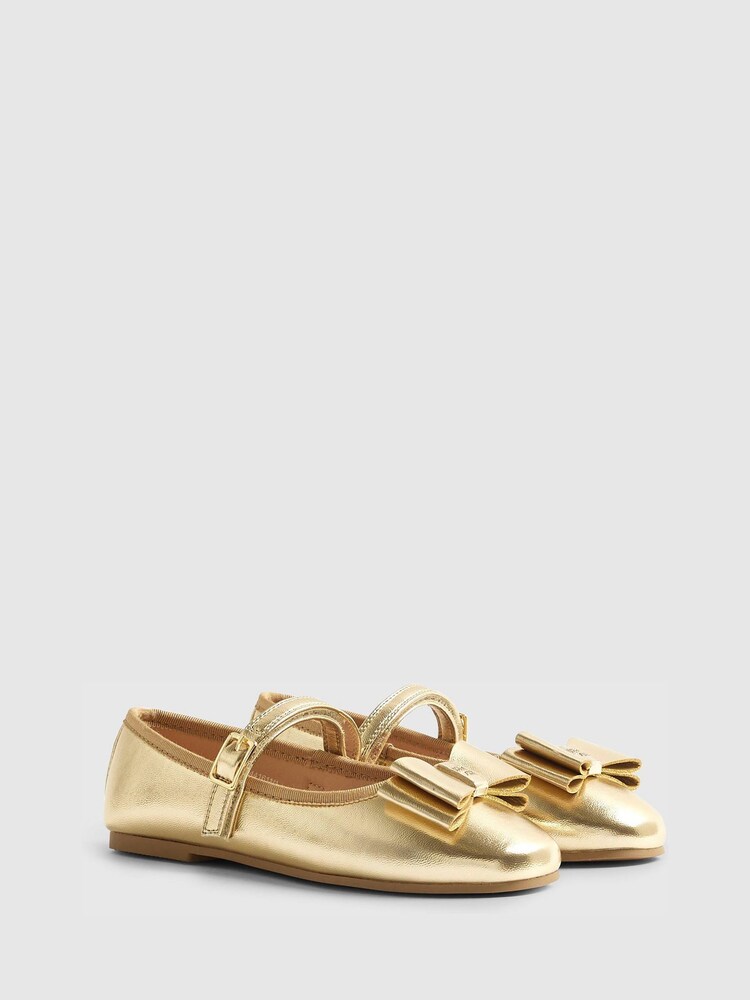 River Island Gold Metallic Bow Ballerina Shoes - Image 2 of 4