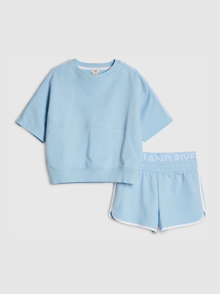 River Island Blue Logo T-Shirt & Runner Set - Image 1 of 5