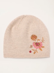 FatFace Oatmeal Floral Embroidered Beanie - Image 1 of 3