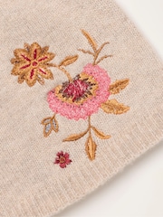 FatFace Oatmeal Floral Embroidered Beanie - Image 3 of 3
