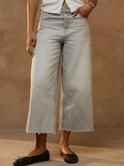 Grey Raw Hem Wide Leg Cropped Jeans - Image 1 of 6
