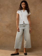 Grey Raw Hem Wide Leg Cropped Jeans - Image 2 of 6