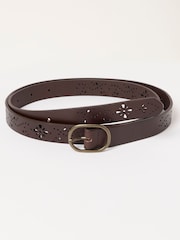 FatFace Chocolate Brown Cut Out Leather Belt - Image 1 of 3
