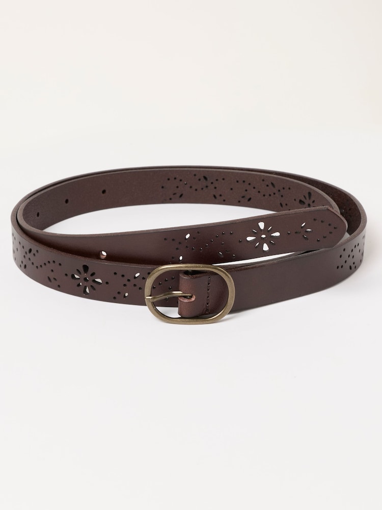 FatFace Chocolate Brown Cut Out Leather Belt - Image 1 of 3 FatFace Chocolate Brown Cut Out Leather Belt - Image 1 of 3
