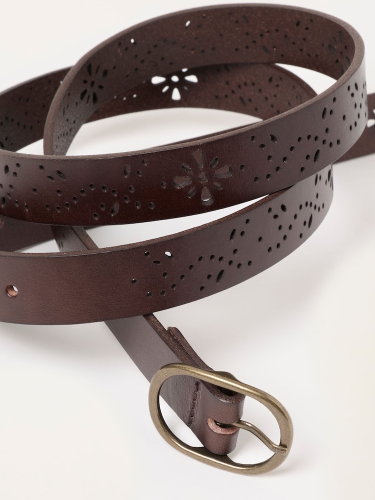 FatFace Chocolate Brown Cut Out Leather Belt - Image 2 of 3 FatFace Chocolate Brown Cut Out Leather Belt - Image 2 of 3