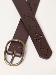 FatFace Chocolate Brown Cut Out Leather Belt - Image 3 of 3