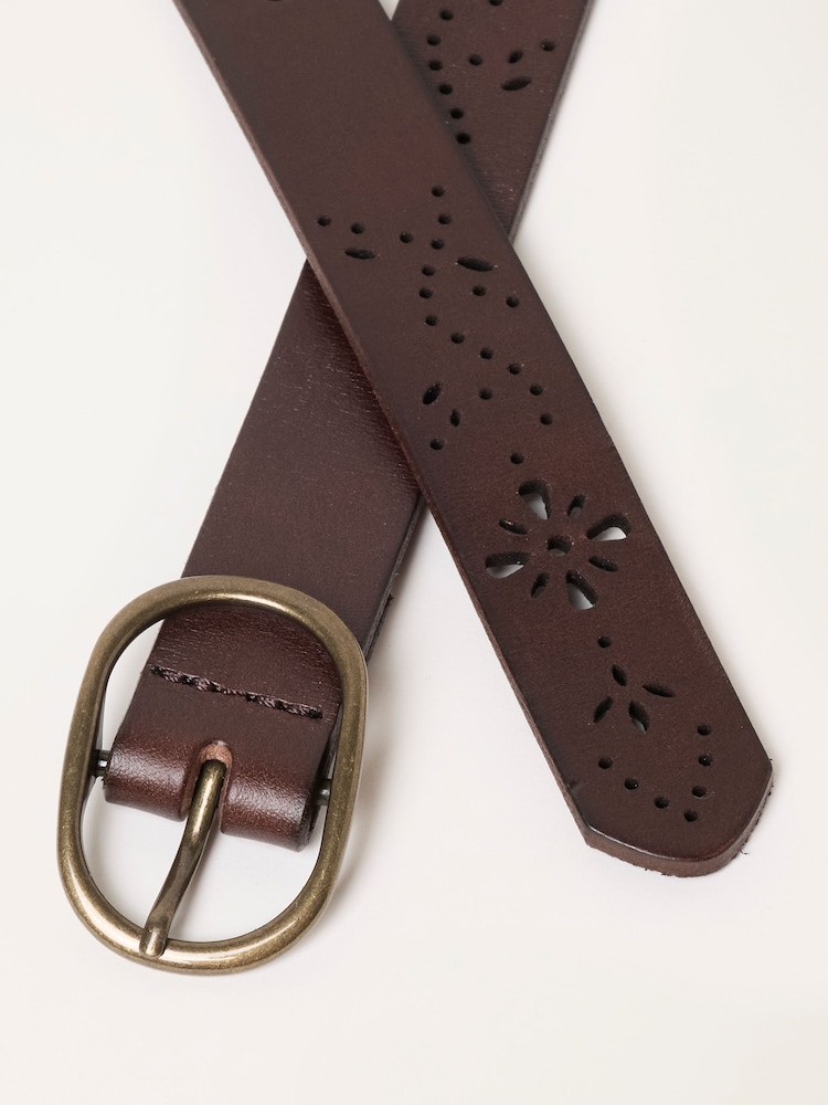 FatFace Chocolate Brown Cut Out Leather Belt - Image 3 of 3 FatFace Chocolate Brown Cut Out Leather Belt - Image 3 of 3