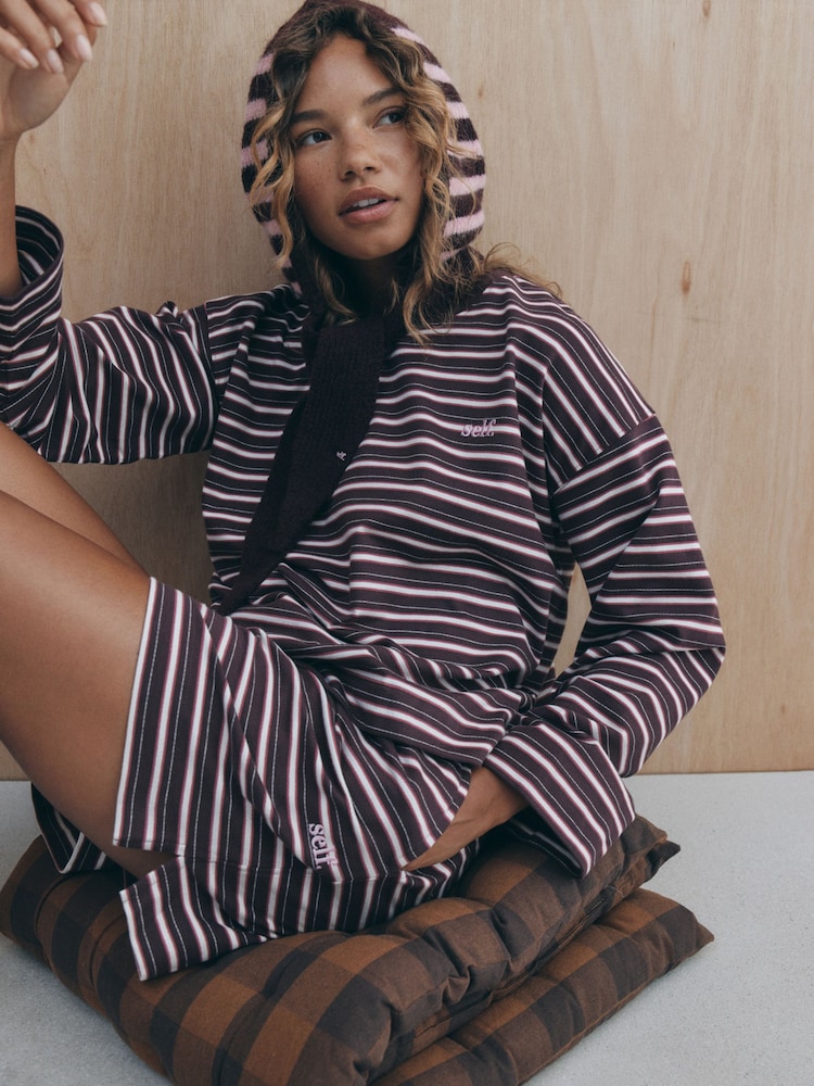 self. Berry Red Stripe Long Sleeve Pyjamas - Image 1 of 7