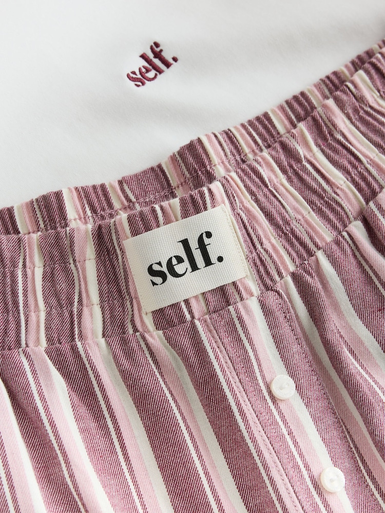 self. Pink Ecru Stripe Stripe Short Sleeve Pyjamas - Image 3 of 3 self. Pink Ecru Stripe Stripe Short Sleeve Pyjamas - Image 3 of 3