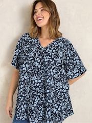 Evans Blue Pleated Front Angel Sleeve Blouse - Image 1 of 5