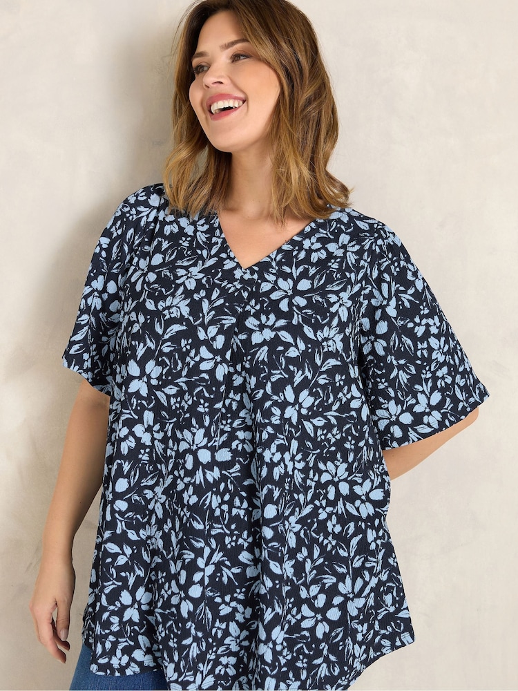 Evans Blue Pleated Front Angel Sleeve Blouse - Image 1 of 5 Evans Blue Pleated Front Angel Sleeve Blouse - Image 1 of 5