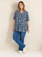 Evans Blue Pleated Front Angel Sleeve Blouse - Image 2 of 5