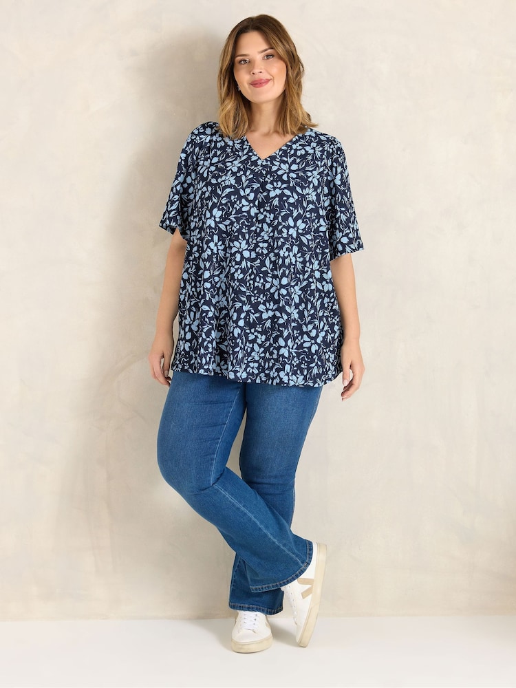 Evans Blue Pleated Front Angel Sleeve Blouse - Image 2 of 5 Evans Blue Pleated Front Angel Sleeve Blouse - Image 2 of 5