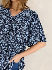 Evans Blue Pleated Front Angel Sleeve Blouse - Image 4 of 5