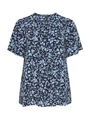 Evans Blue Pleated Front Angel Sleeve Blouse - Image 5 of 5