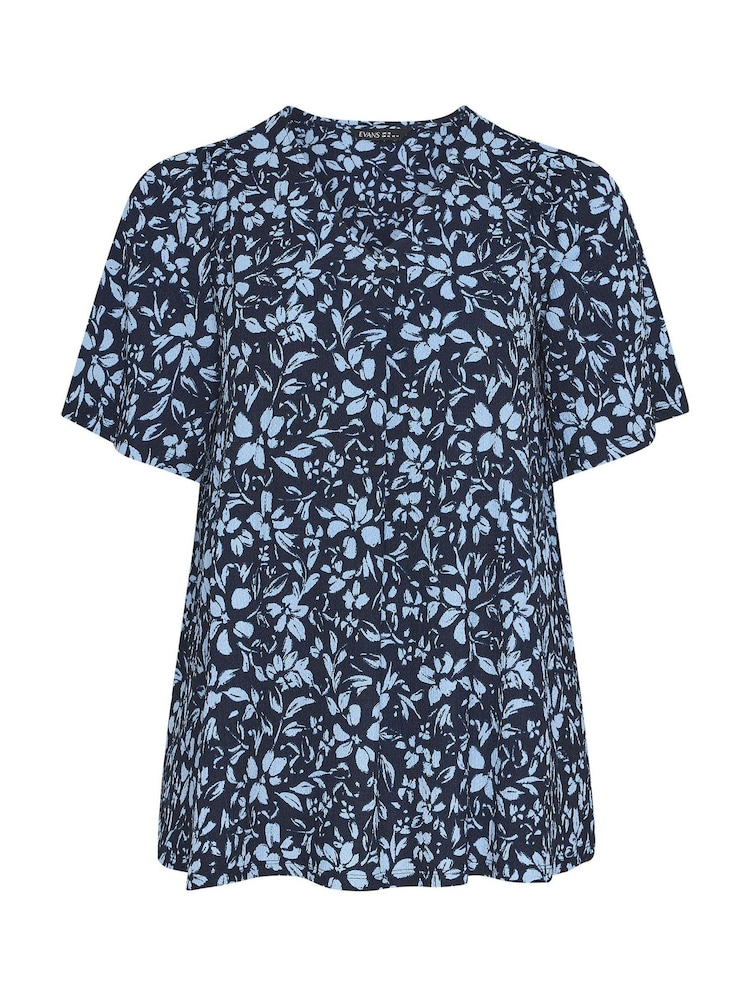 Evans Blue Pleated Front Angel Sleeve Blouse - Image 5 of 5 Evans Blue Pleated Front Angel Sleeve Blouse - Image 5 of 5