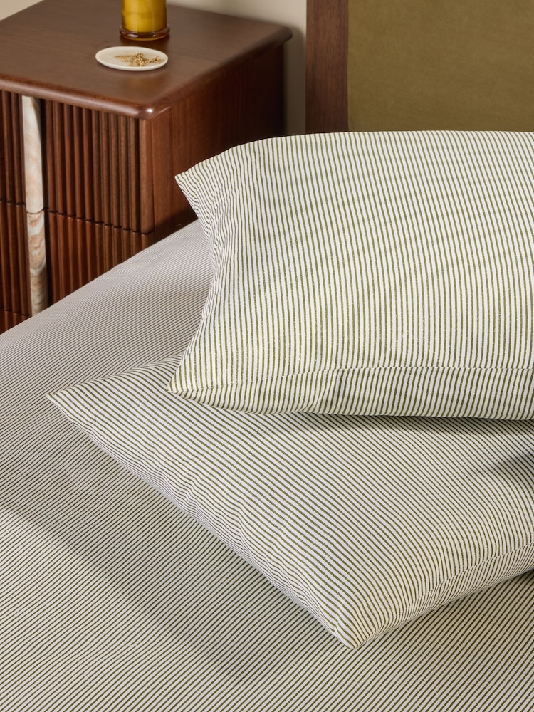 MADE.COM 2 Pack Green Ansel Stripe Pillowcases - Image 1 of 2 MADE.COM 2 Pack Green Ansel Stripe Pillowcases - Image 1 of 2