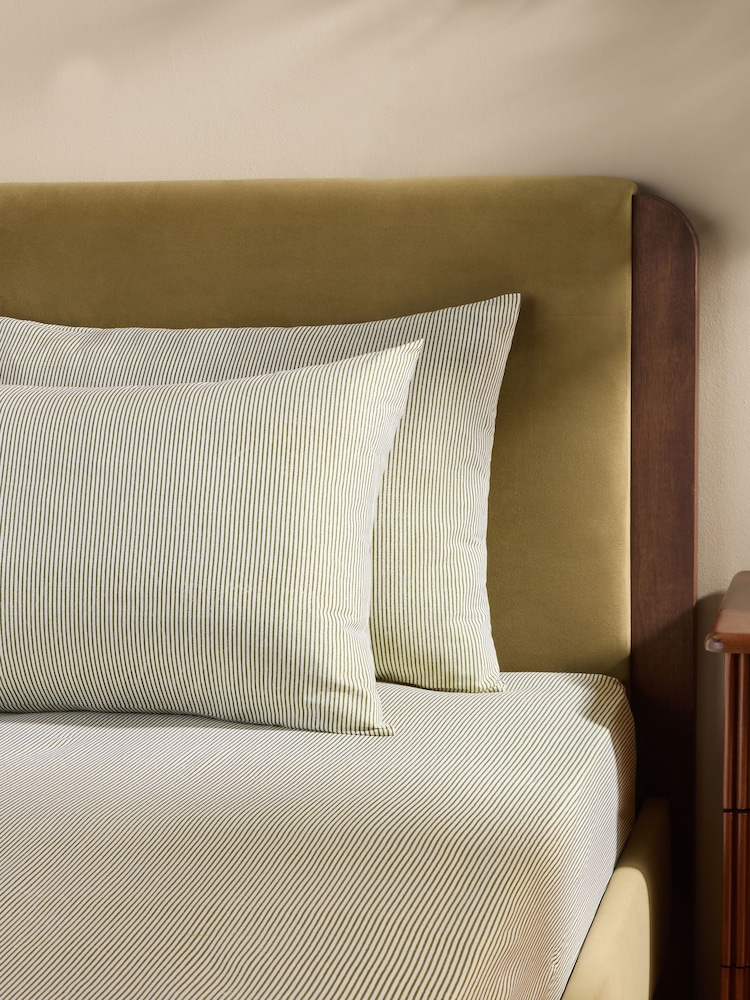 MADE.COM 2 Pack Green Ansel Stripe Pillowcases - Image 2 of 2 MADE.COM 2 Pack Green Ansel Stripe Pillowcases - Image 2 of 2