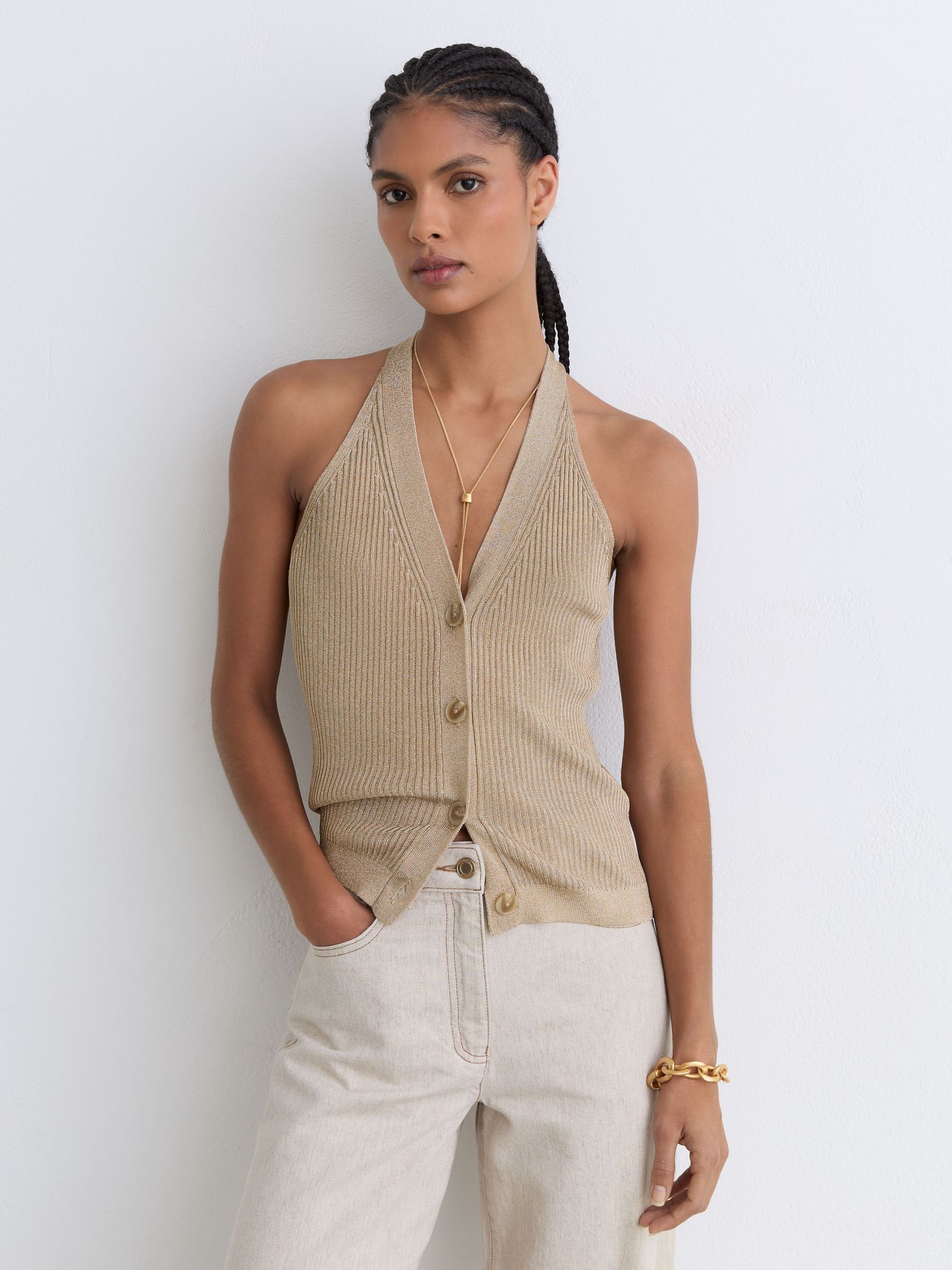 Buy Reiss Gold Lilana Metallic Rib-Knit Waistcoat from Next USA