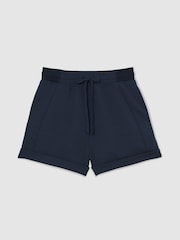 Reiss Navy Phoebe Premium Interlock Drawstring Shorts - Image 2 of 6