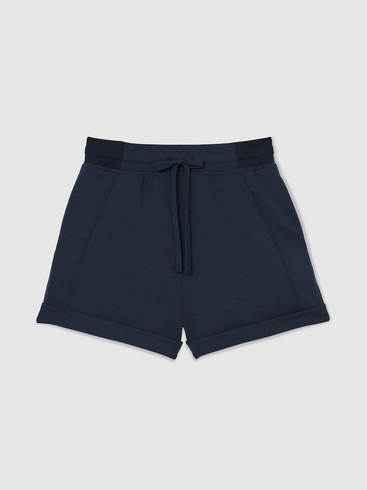 Reiss Navy Phoebe Premium Interlock Drawstring Shorts - Image 2 of 6 Reiss Navy Phoebe Premium Interlock Drawstring Shorts - Image 2 of 6