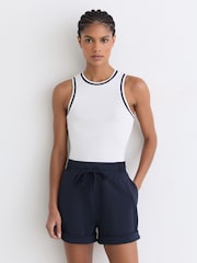 Reiss Navy Phoebe Premium Interlock Drawstring Shorts - Image 3 of 6